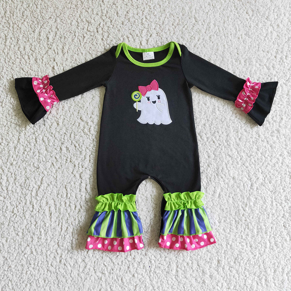 Baby girls Halloween ghost stripe rompers