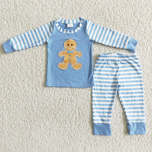 Boys Gingerbread blue stripe pajamas