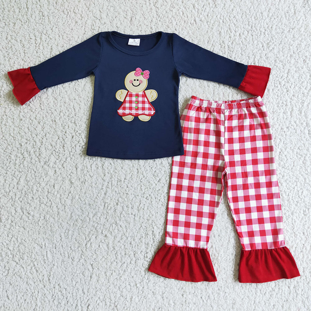 Baby girls gingerbread ruffle pajamas pants sets