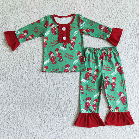 Christmas baby girls green gingle pajamas legging sets