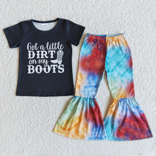 Baby girls got a little dirt on my boots western tie dye pants sets