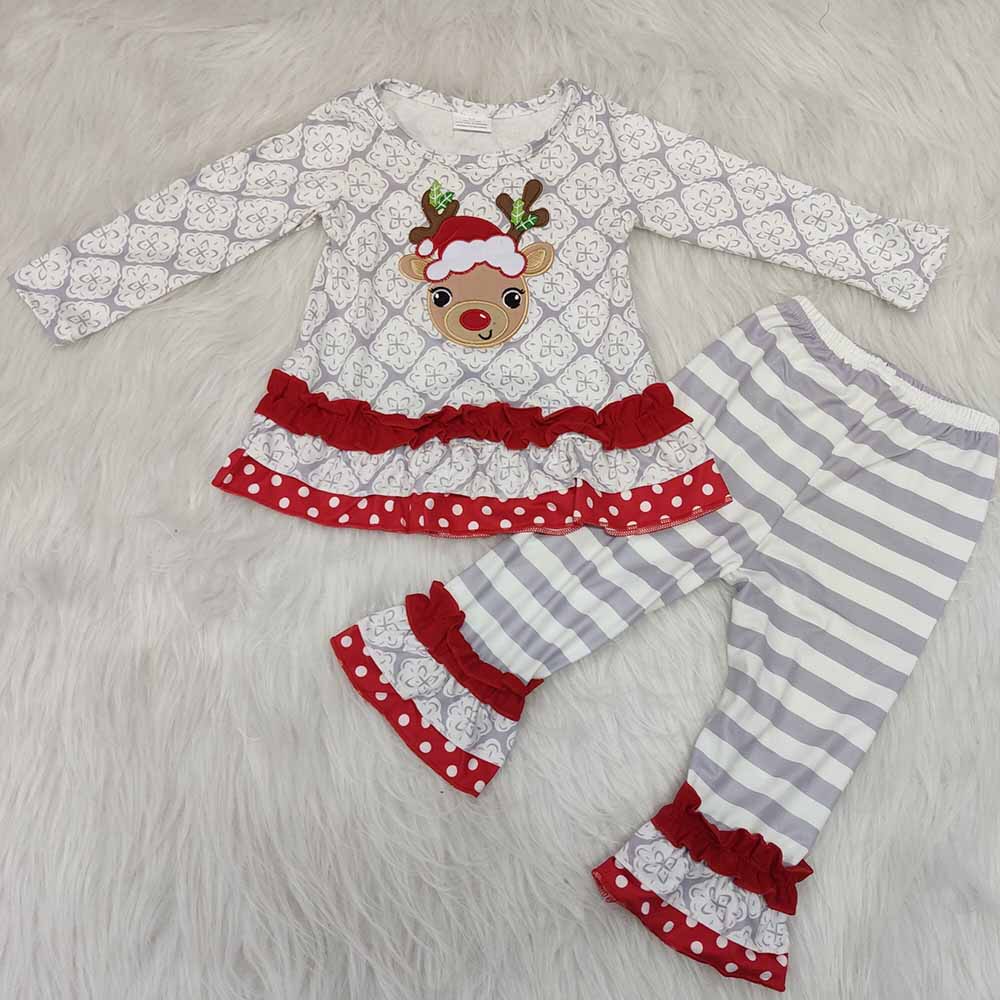 Baby girls Christmas grey deer pants clothes sets