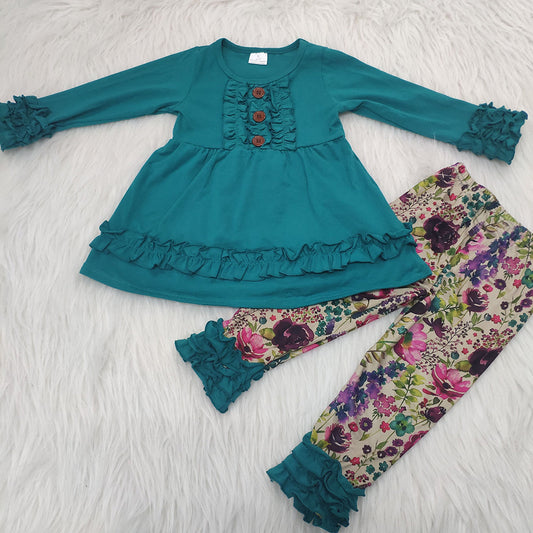 Green tunic floral legging outfits sets