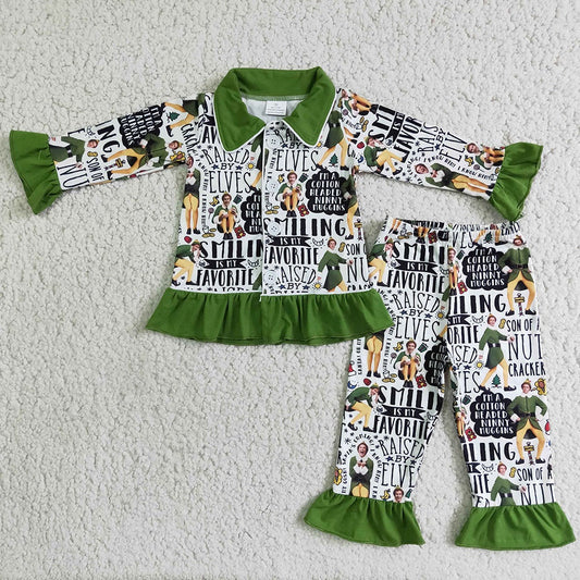 Girls Green Cartoon Pajamas Sleepwear Sets