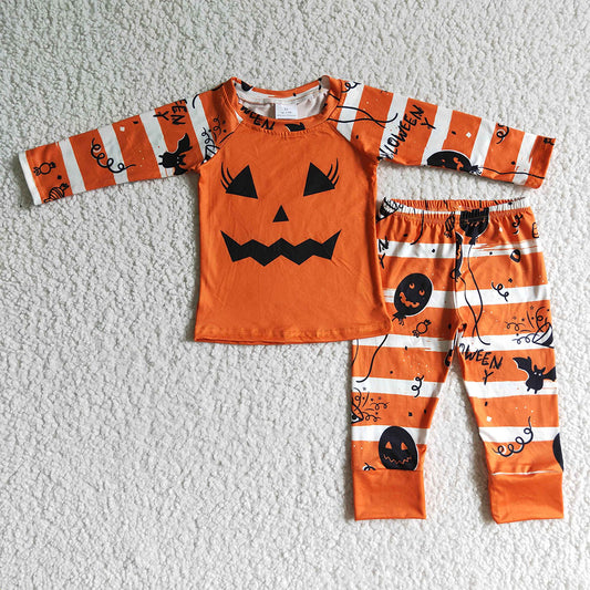 Baby girls halloween face long sleeve pajamas clothes sets