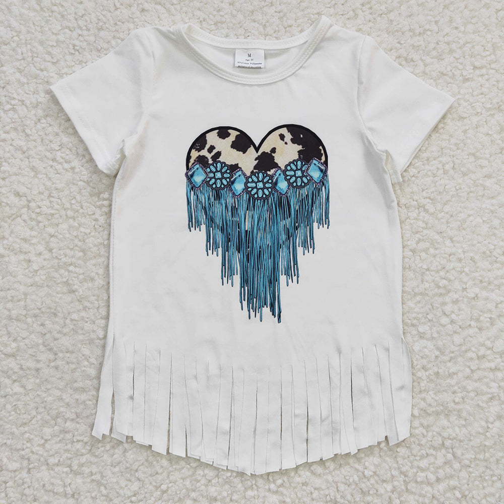 Baby Girls Heart Tassel Shirt Denim Pants clothes sets