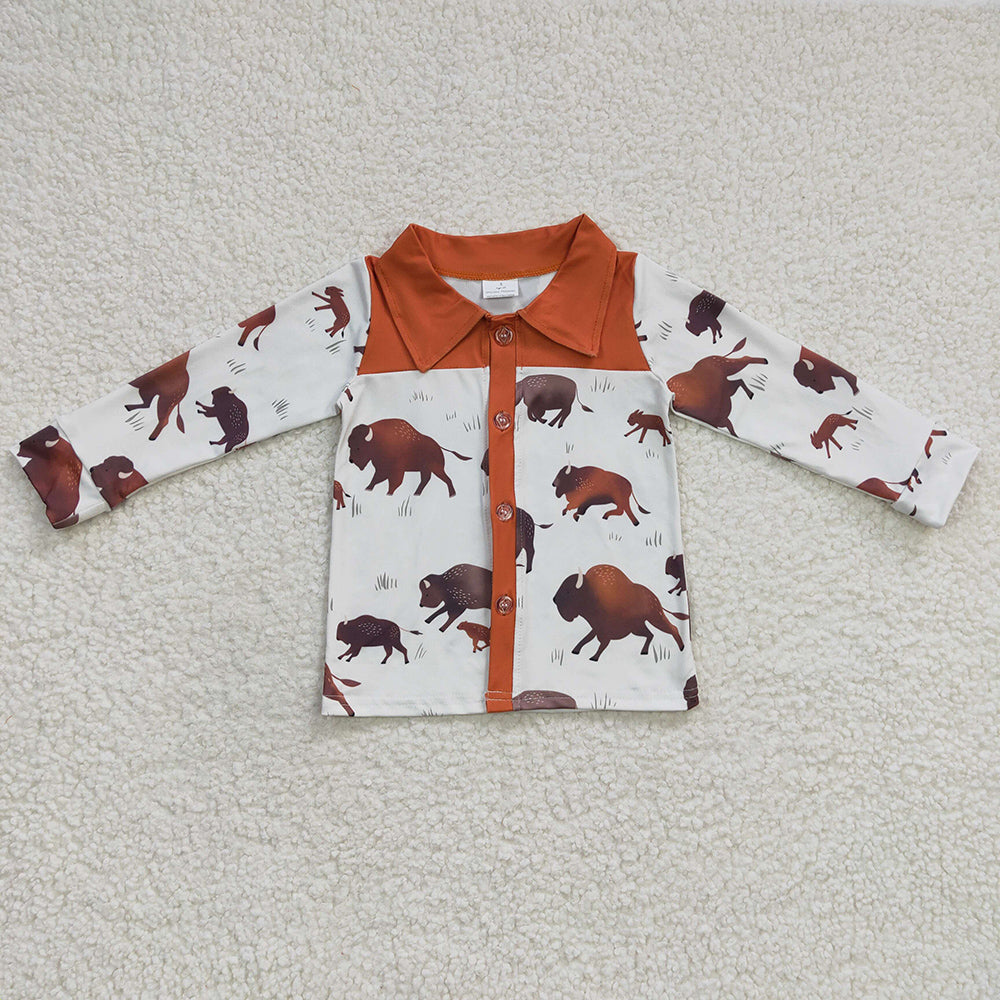 Baby Boys Western Cow Long Sleeve Shirts Tops