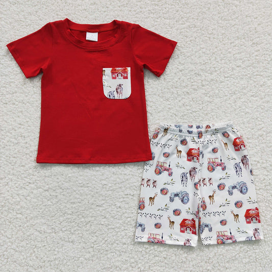 Baby Boys Red Farm Pockets Shorts Sets