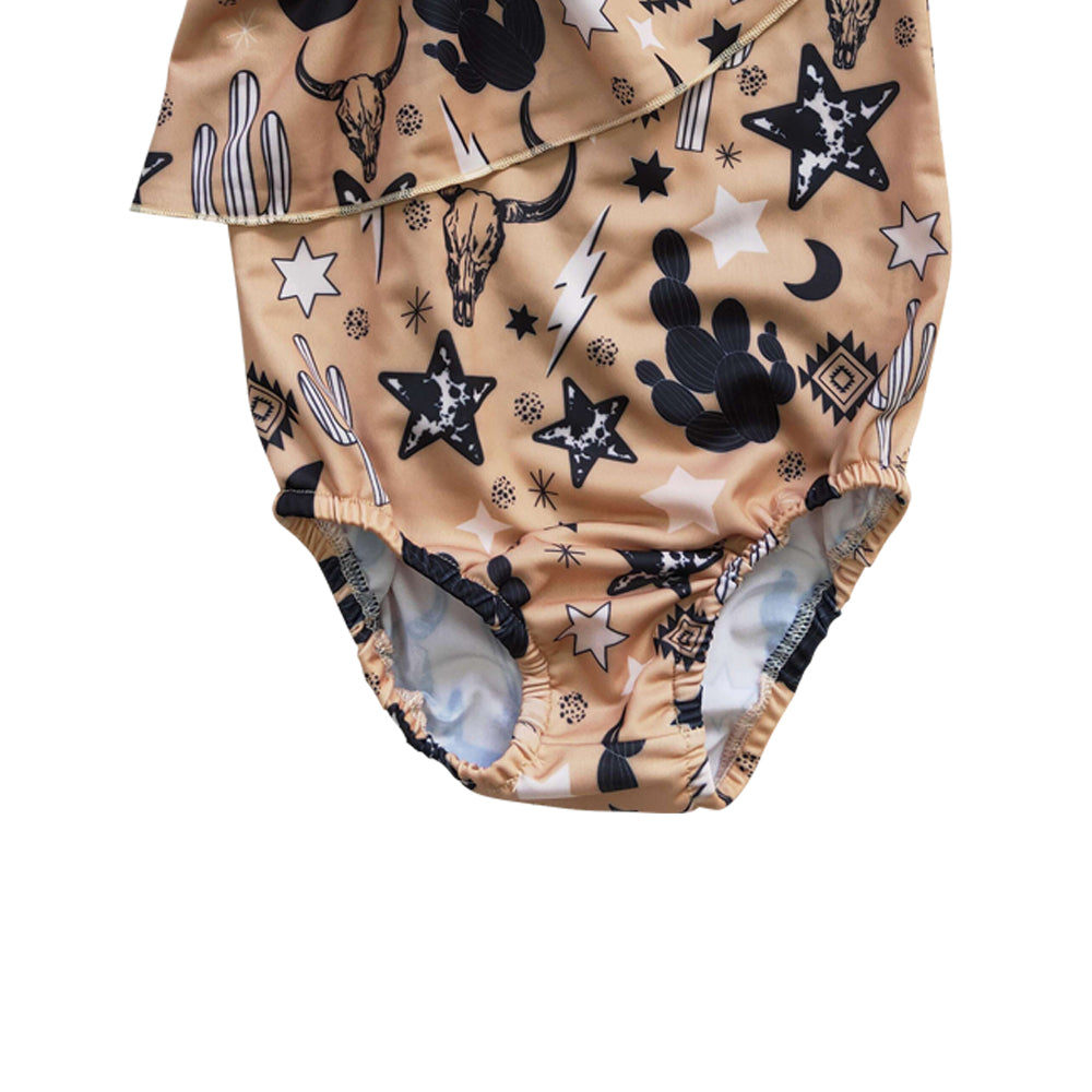 Baby Girls Western Cow Cactus One Piece Swimsuits