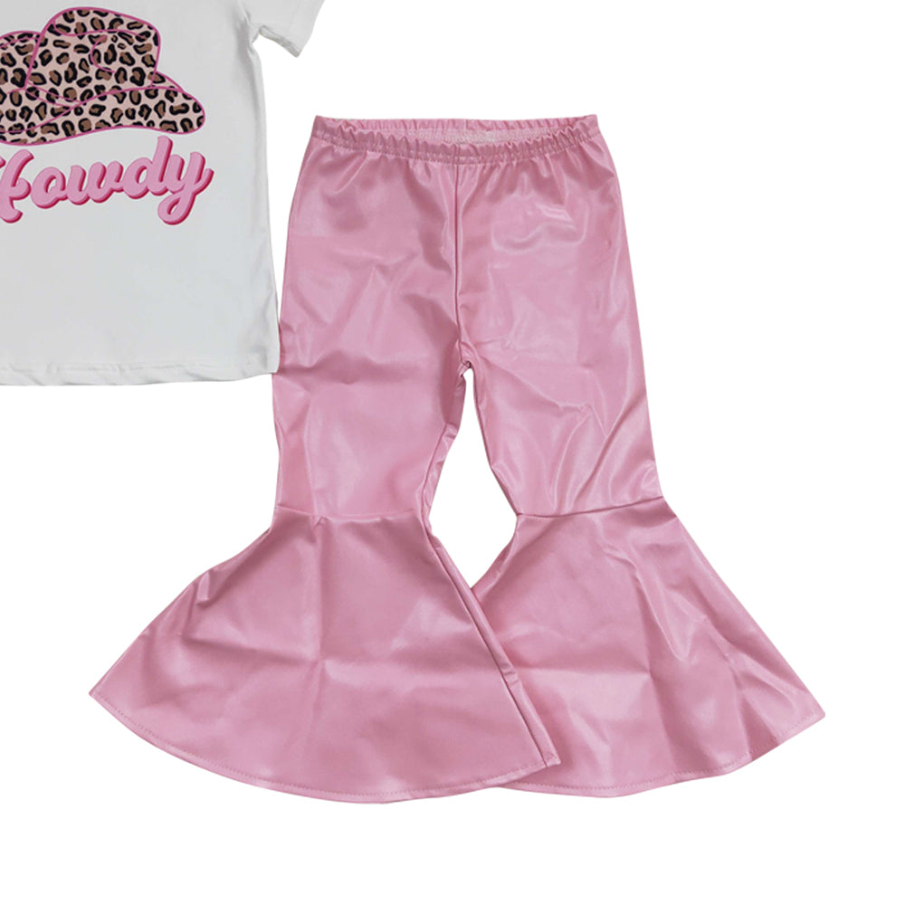 Baby Girls Howdy Hats Tee Pink Pleather Pants clothes Sets