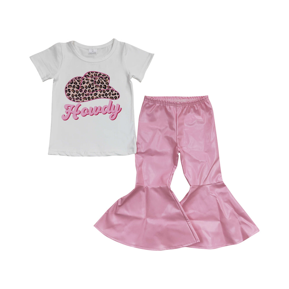 Baby Girls Howdy Hats Tee Pink Pleather Pants clothes Sets