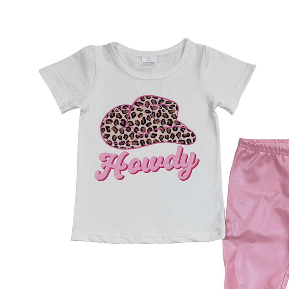 Baby Girls Howdy Hats Tee Pink Pleather Pants clothes Sets