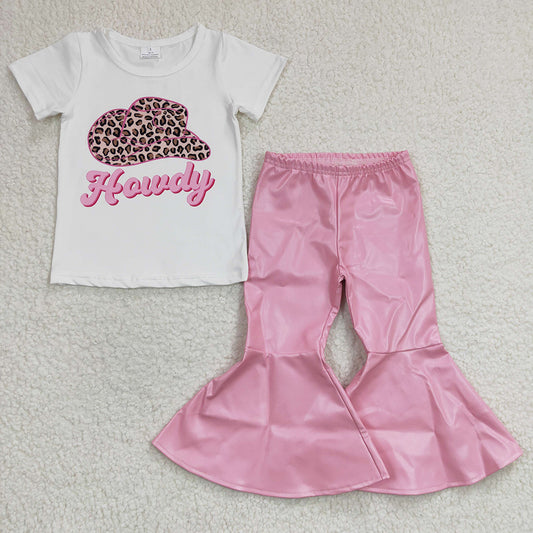 Baby Girls Howdy Hats Tee Pink Pleather Pants clothes Sets