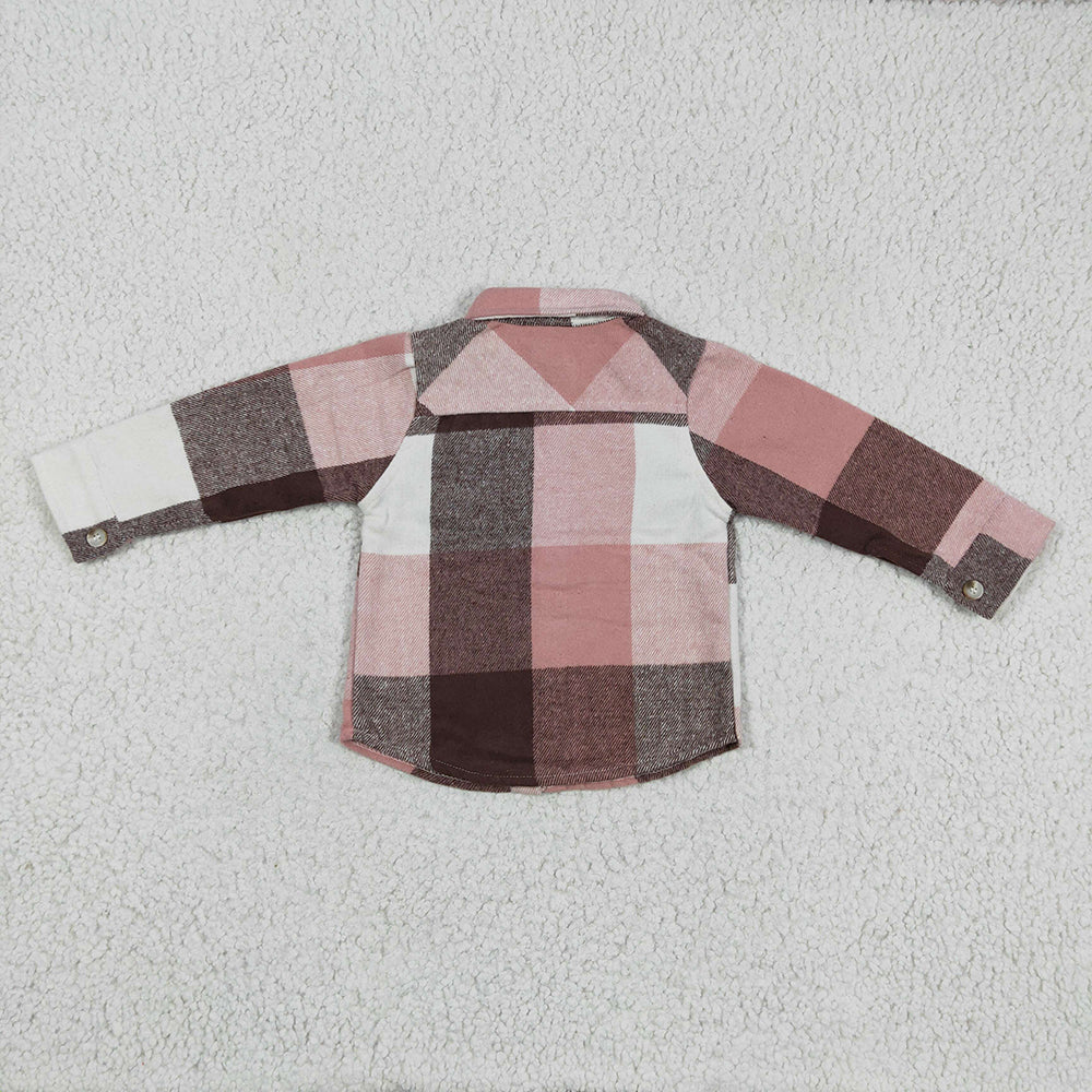 Baby Girls Pink Plaid Long Sleeve button ups Flannel shirts tops