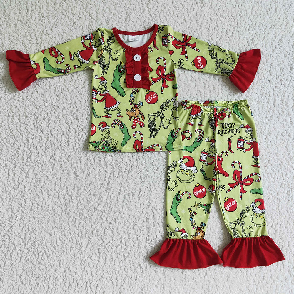 Christmas baby girls candy holiday pajamas clothes sets