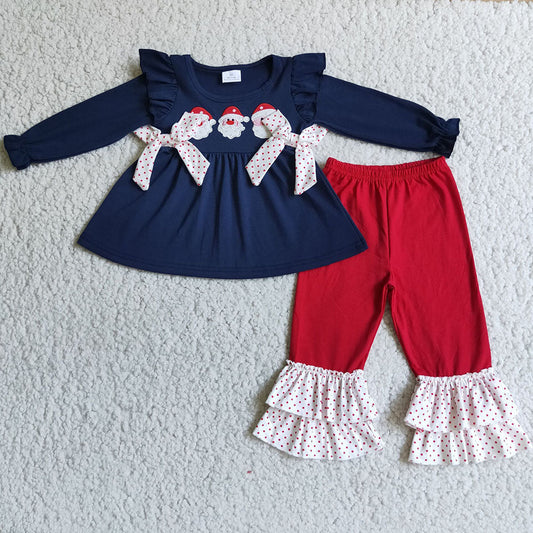 Baby Girls Christmas three santa bow tunic ruffle pants sets