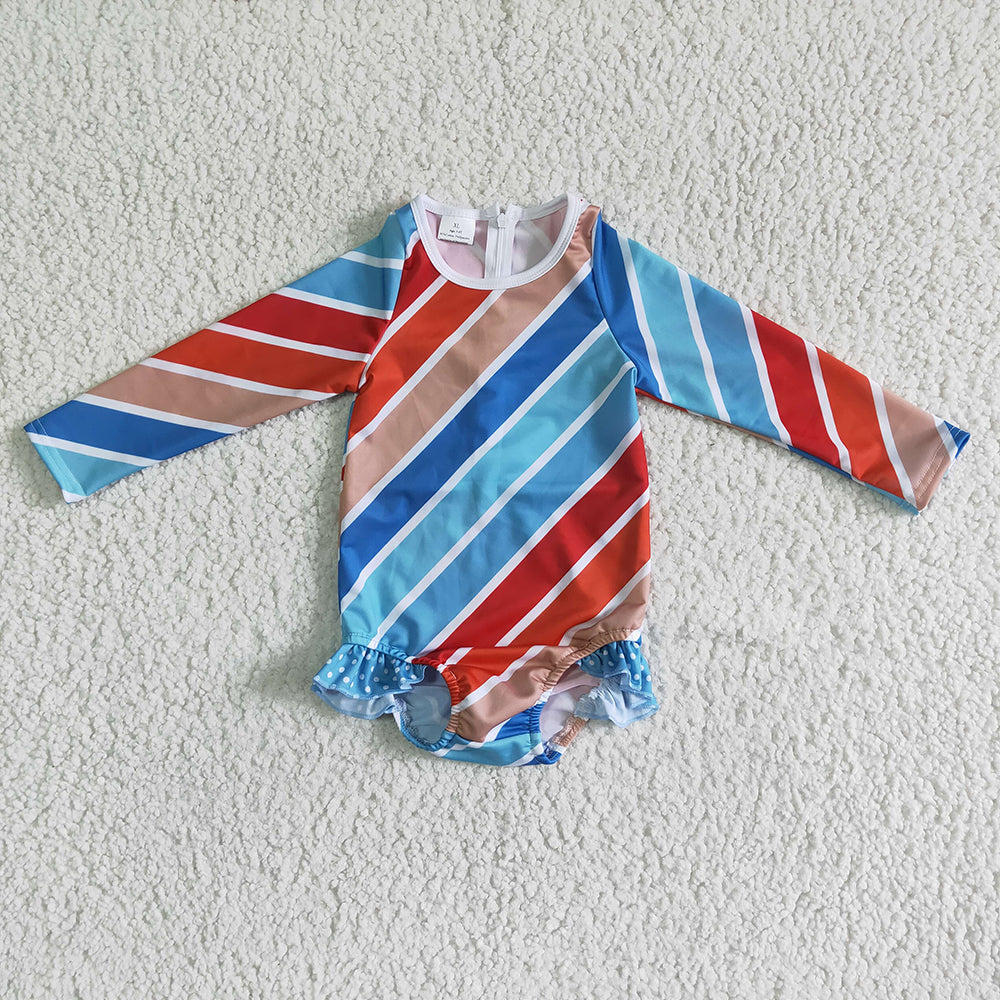 Baby Girls summer long sleeve stripe swimsuits