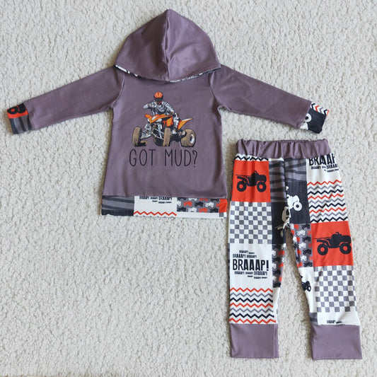 Boys hoodie motor grey pants sets