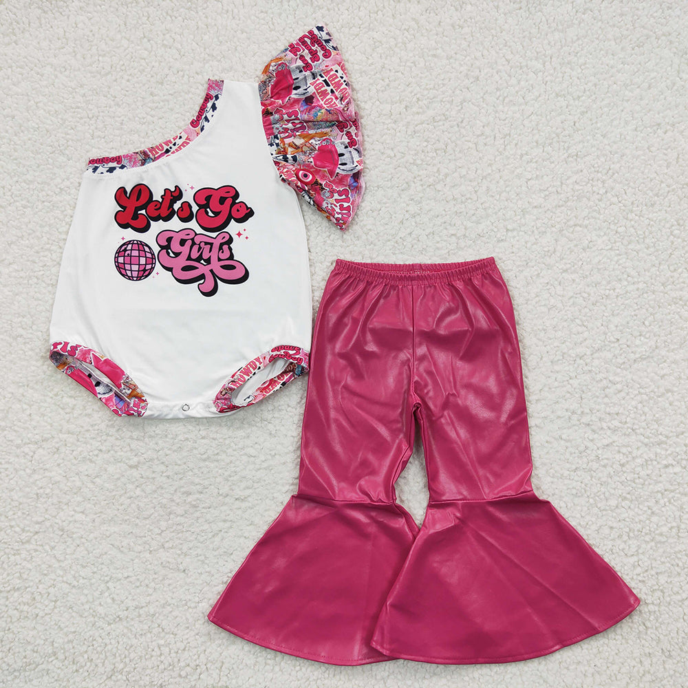 Baby Let's Go Girls Pleather Dark Pink Bell Bottom Pants Sets