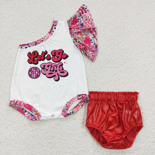 Baby Let's Go Girls Red Pleather Bummie Sets