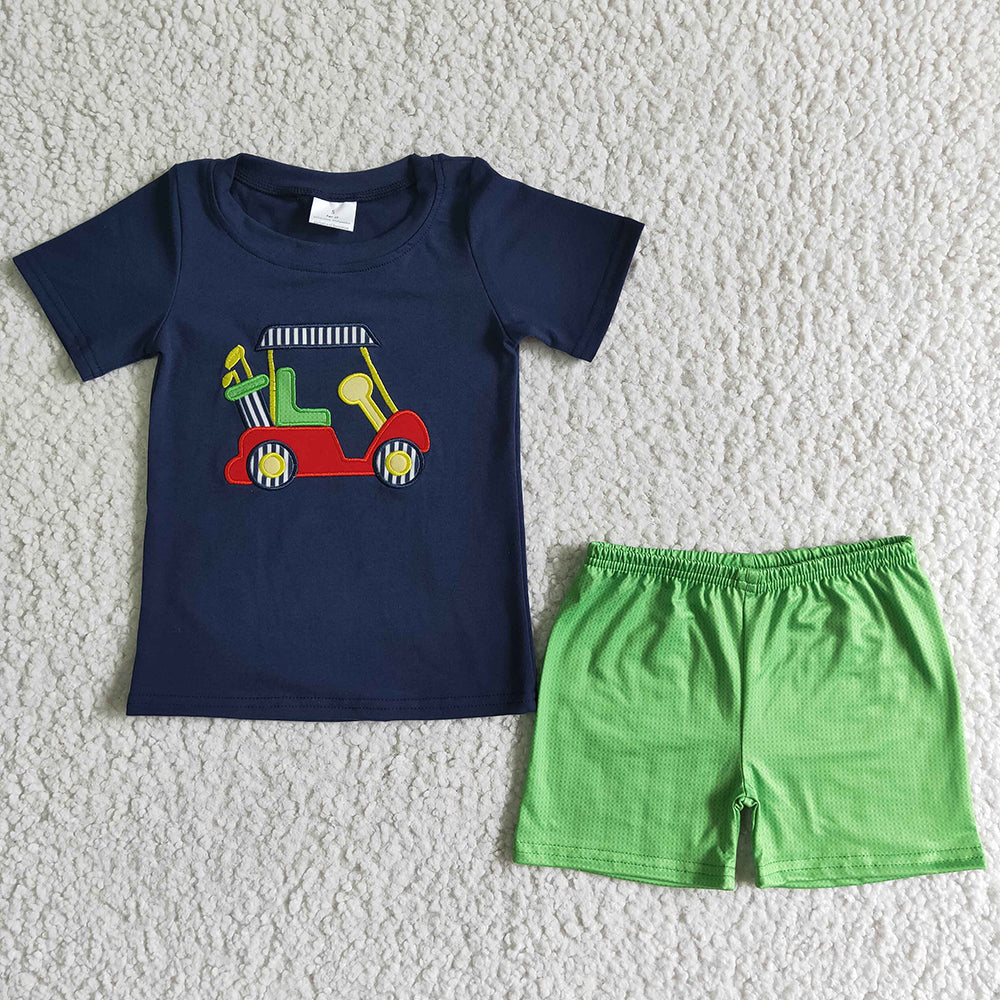 Baby boys summer golf cart shorts shorts sets(embroidered)