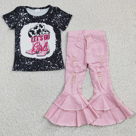 Kids Western Shirt pink Denim Jeans Pants Clothes Sets