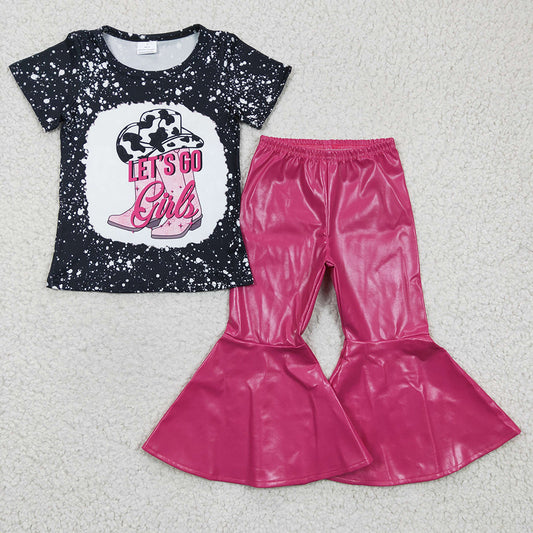 Baby Let's Go Tee Shirts Top Leather Bell Bottom Pants Sets
