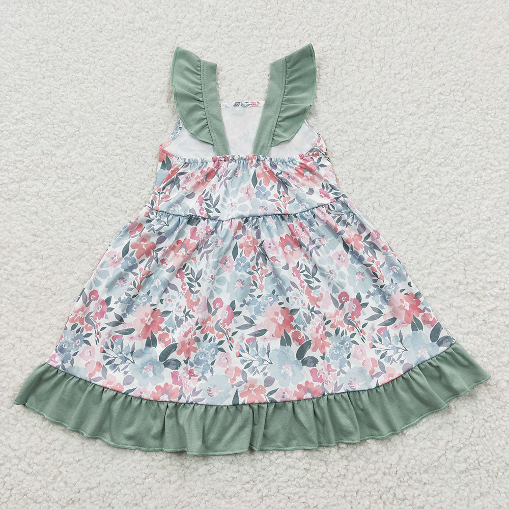 Baby Girls Green Floral Knee Length Dresses