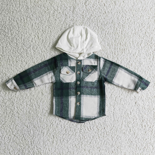 Baby kids green plaid hoodie pocket shirts Tops