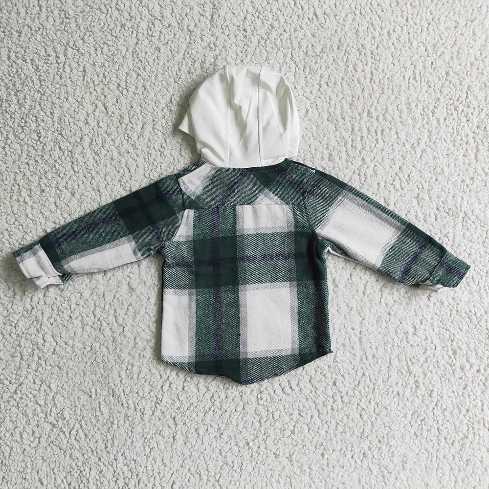 Baby kids green plaid hoodie pocket shirts Tops