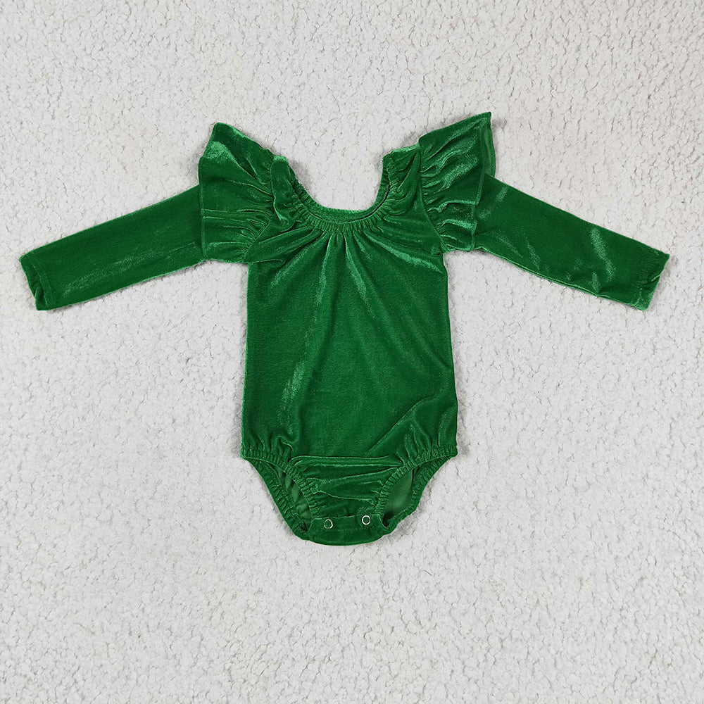 Baby girls Green Velvet Long Sleeve Leotards