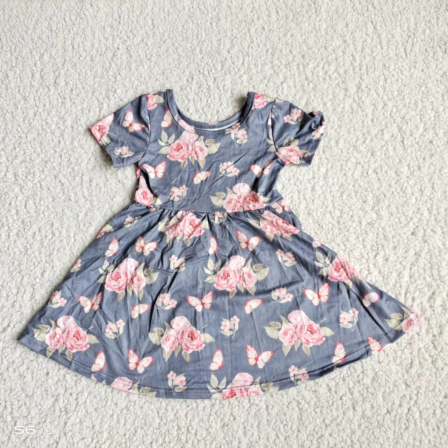 Baby girls grey pink floral twirl dresses