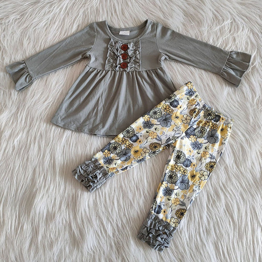 Grey tunic floral fall outfits sets