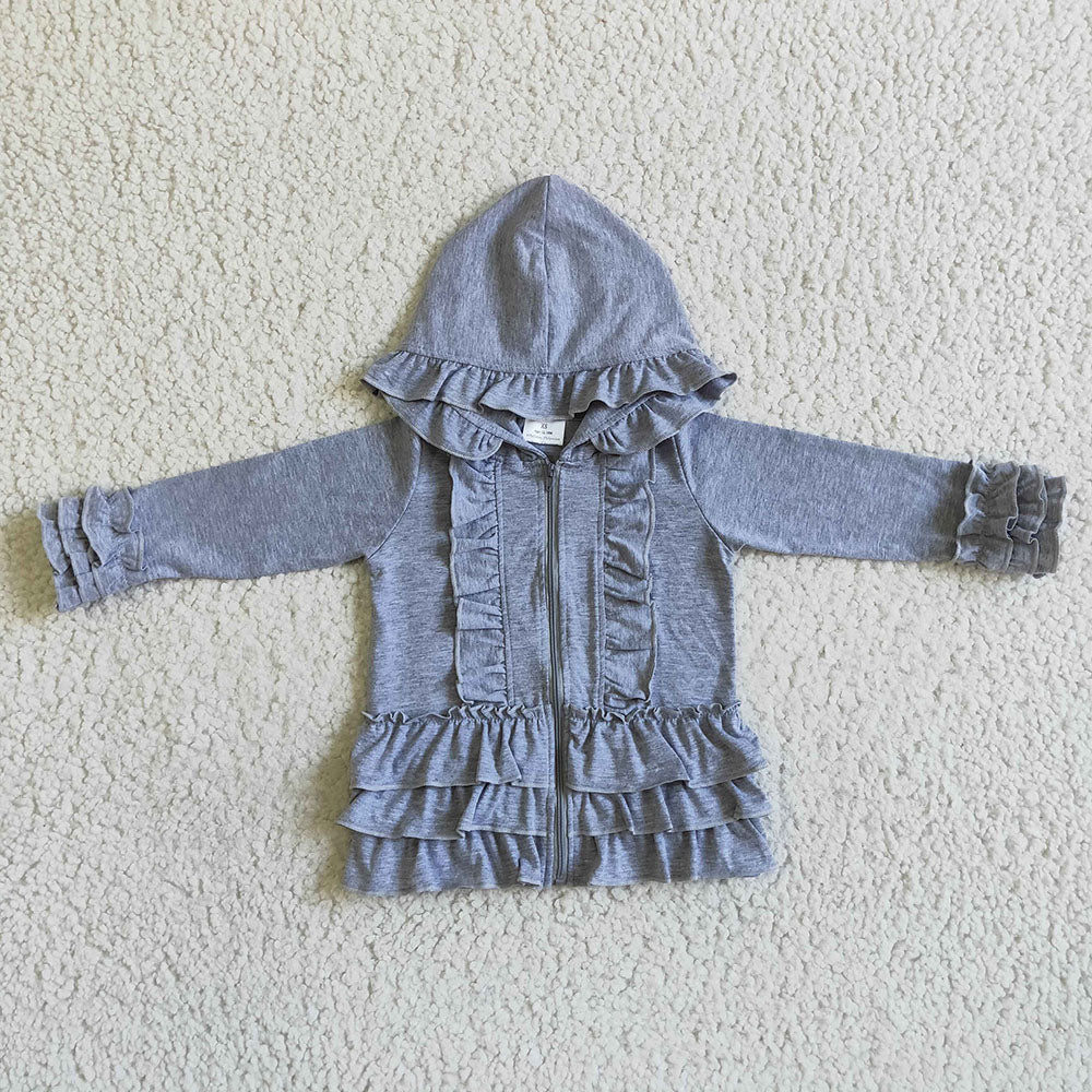 Baby girls ruffle zip grey jackets cardigans