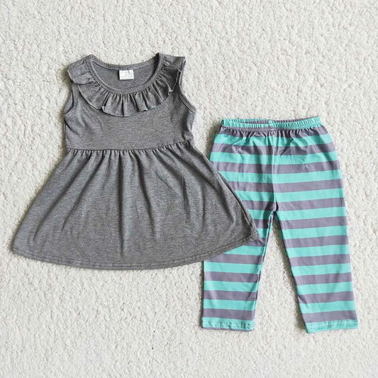 Grey tunic stripe legging pants sets