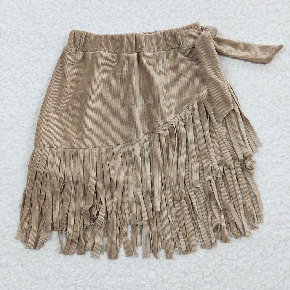 Baby Girls Thick fabric Light Brown Tassel Ruffle Skirts