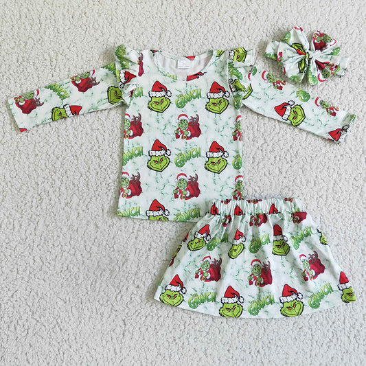 baby girls Christmas cartoon skirt 3pcs sets