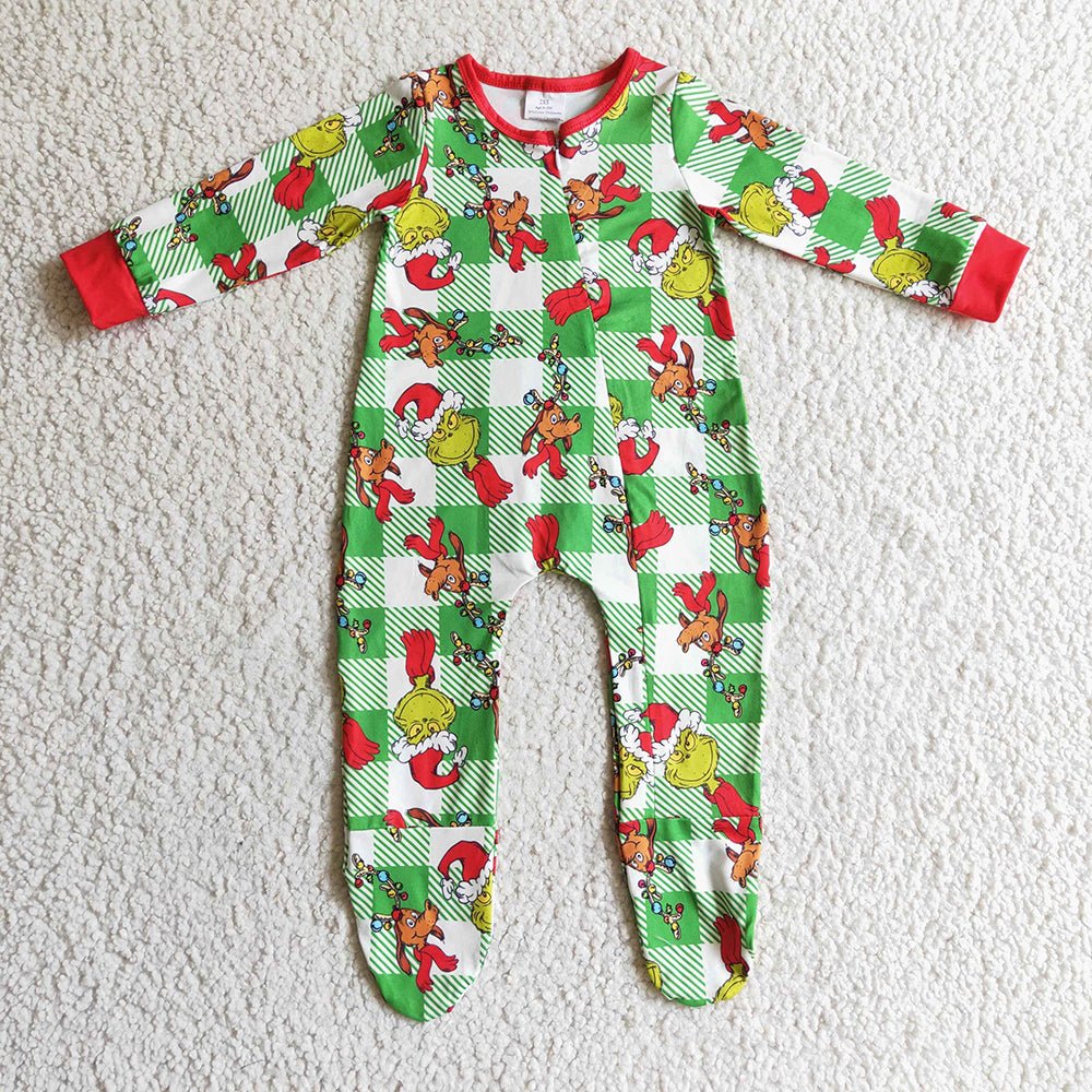 Baby infants Christmas zip Footie green rompers