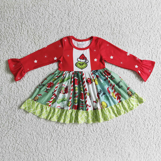 Baby girls Christmas cartoon stripe twirl dresses