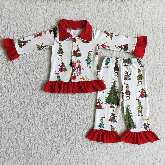 Girls grin tree 2pcs button pajamas