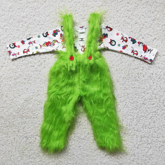 Fur Christmas suspender pants sets