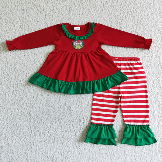 Baby girls Christmas grin ruffle tunic pants sets