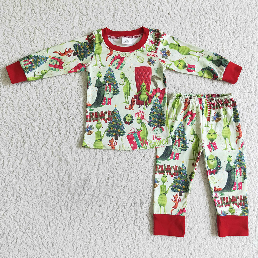 Christmas baby boys green tree pajamas legging sets