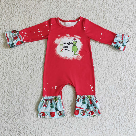 Baby girls Christmas naughty green rompers