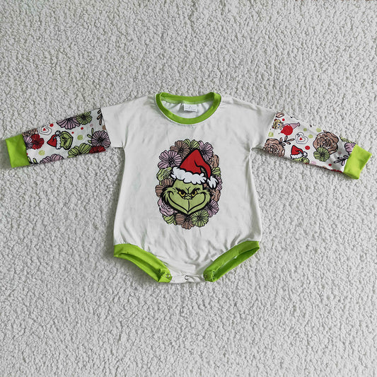 Baby girls Christmas green cartoon long sleeve rompers