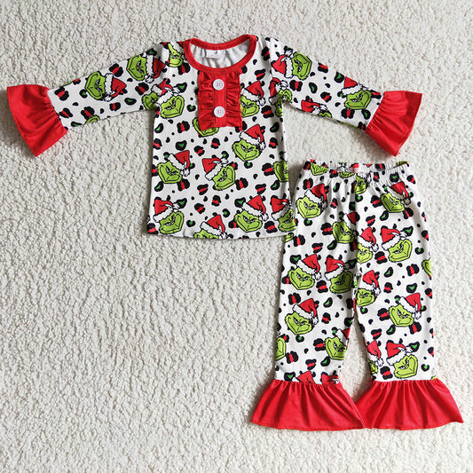 baby Girls christmas cartoon ruffle pajamas pants sets