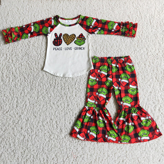 Peace love grin plaid bell set