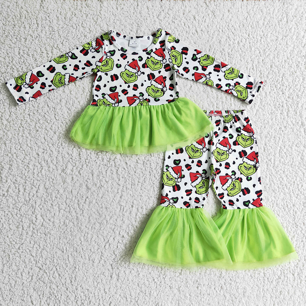 Baby girls Christmas green cartoon tutu bell pants sets