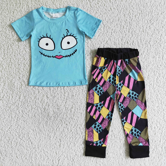 Halloween baby blue boys face black pants clothes sets