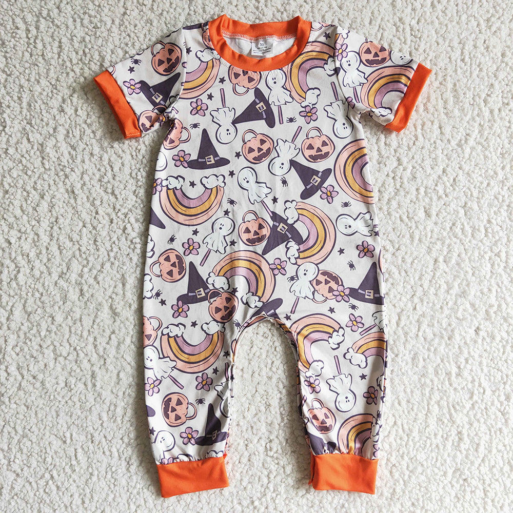 Baby girls Halloween rainbow pumpkin rompers